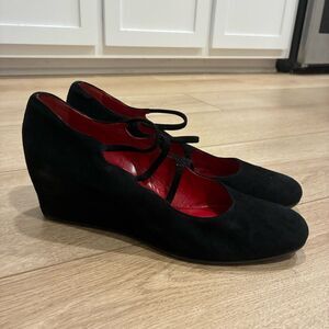 Rue du Jour Paris Black Suede Strappy Wedge Heel Shoe Size 6 *READ